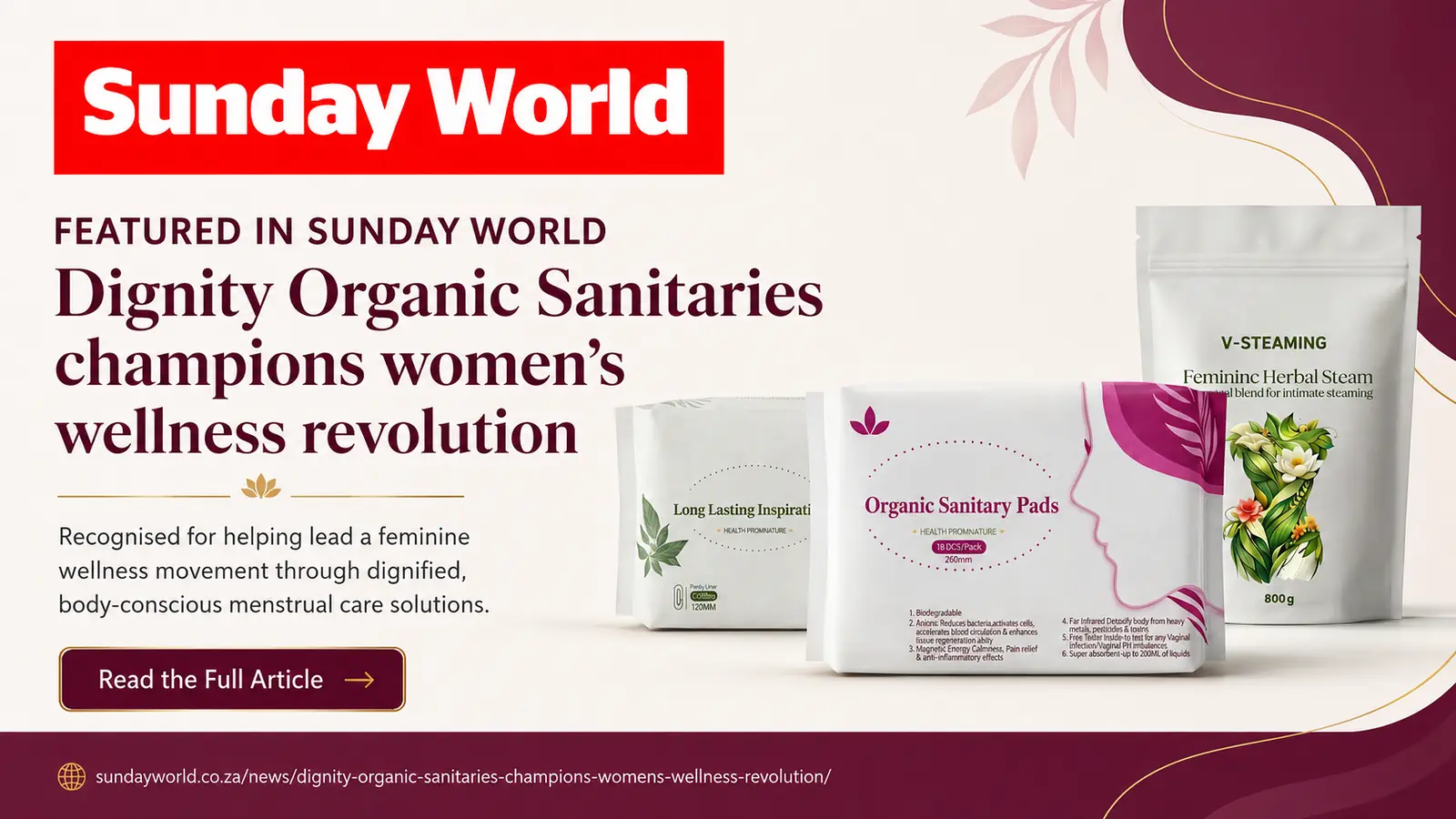 Sunday World feature cover for Dignity Organic Sanitaries
